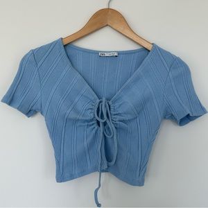 Zara Blue Summer Crop Top Eyelet Size M